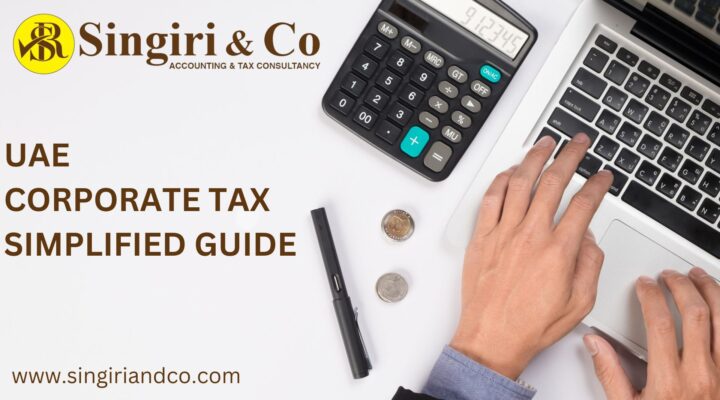 A person using a laptop and calculator and sharing information on corporate tax guide